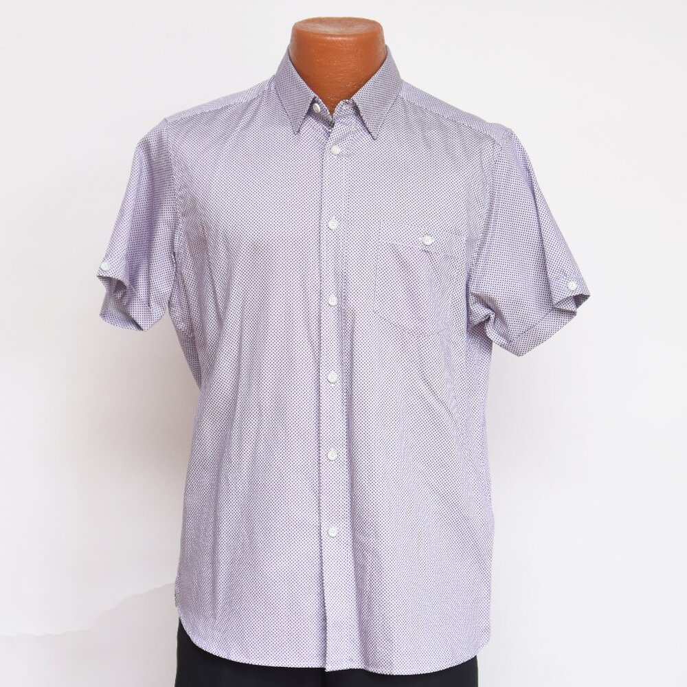 Ted Baker Men’s Size 4 (M) Short Sleeve Button-Up Shirt Purple Microprint Cotton